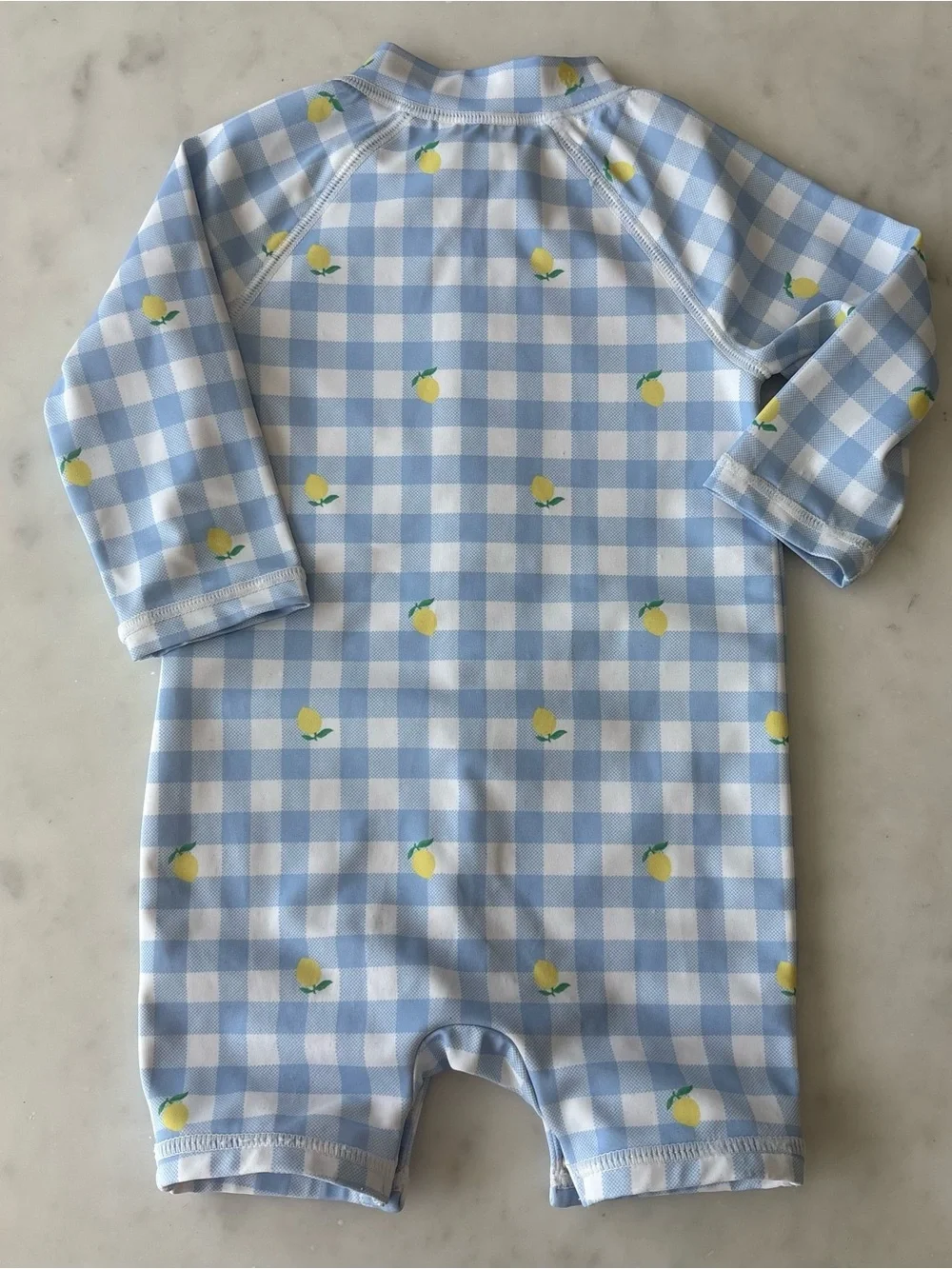 Baby Recycled Lemon Gingham Rash Guard Swimsuit Size 6-12 months